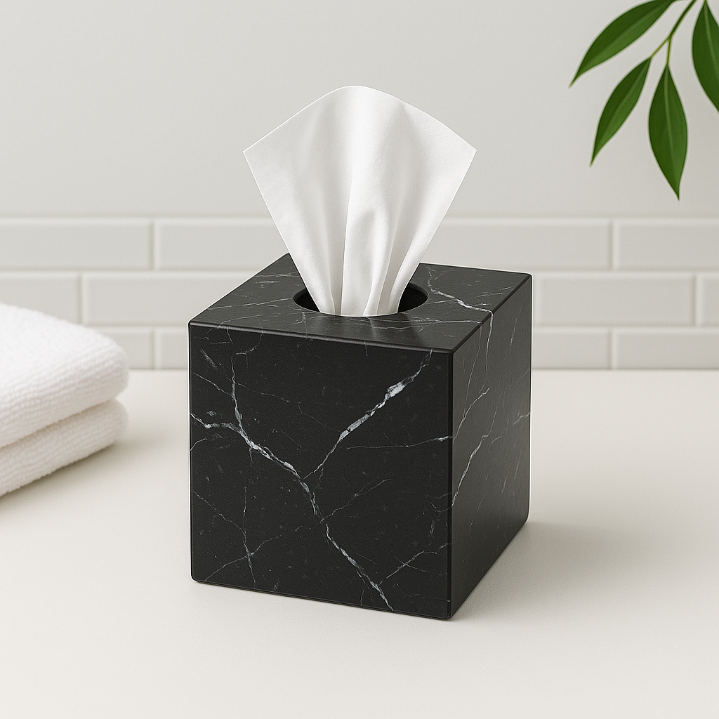 Marble squared tissue box - Black