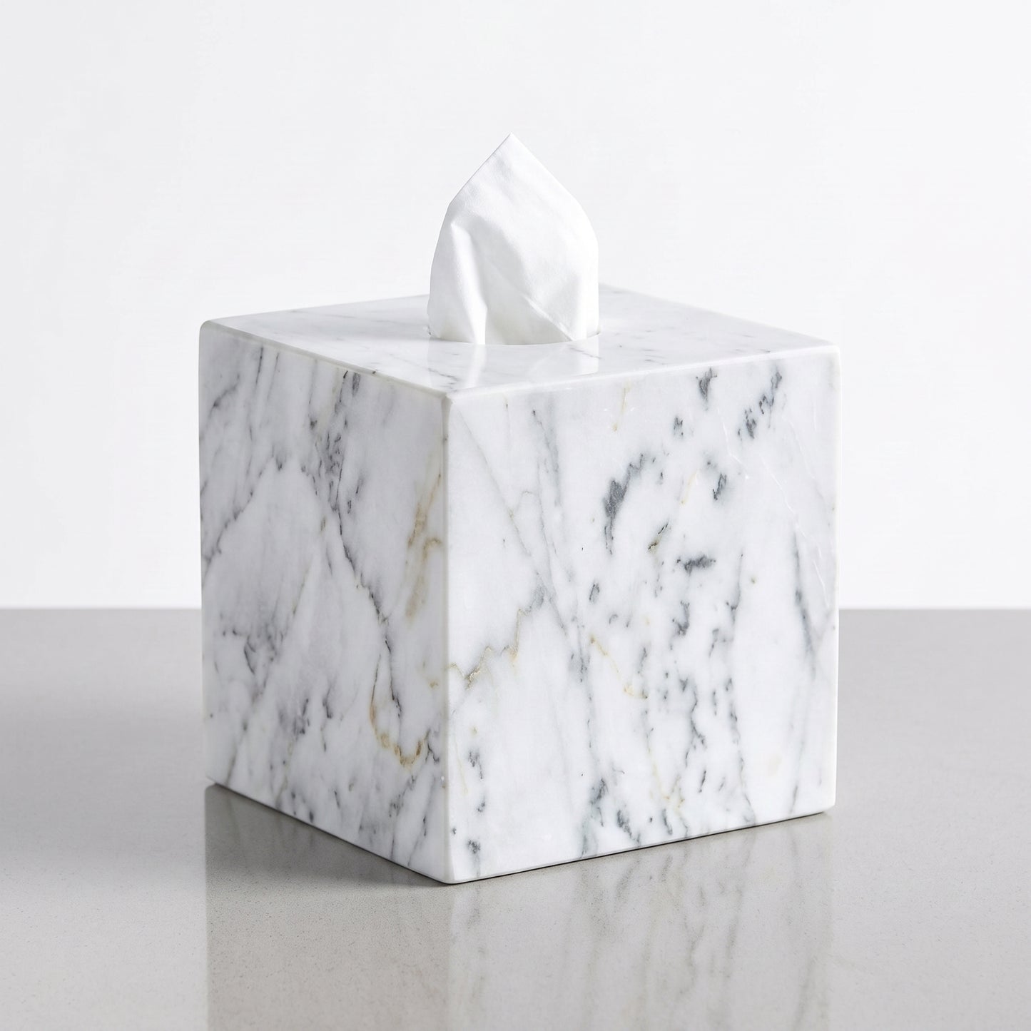 Marble squared tissue box - White