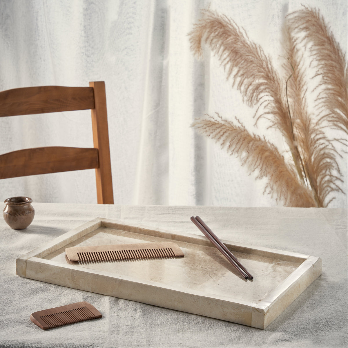 Marble rectangular tray - Beige