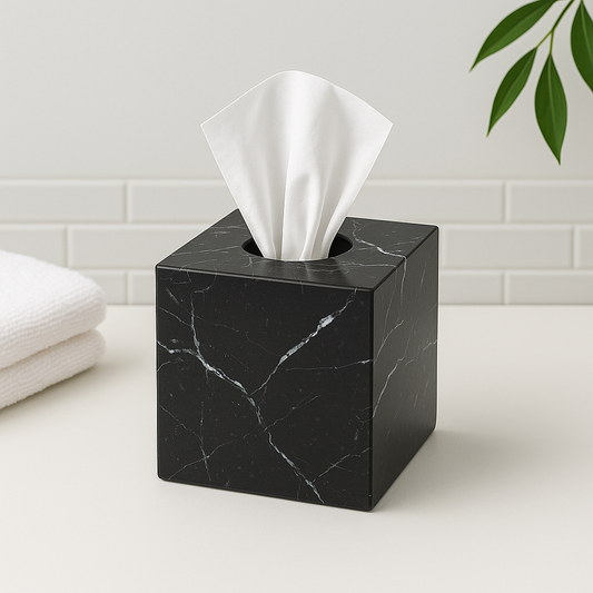 Marble squared tissue box - Black