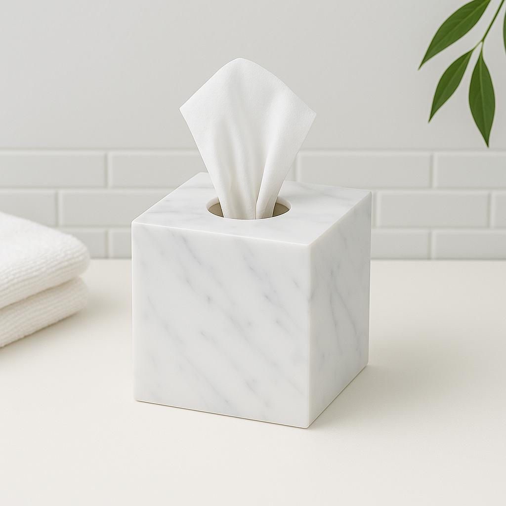 Marble squared tissue box - White