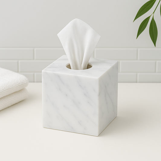 Marble squared tissue box - White