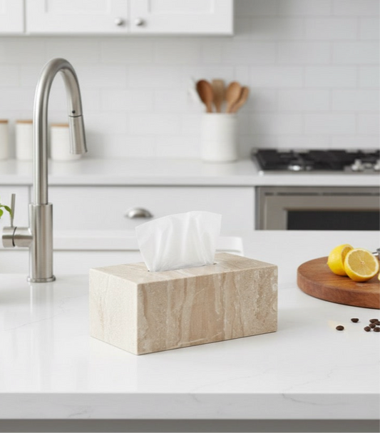 Marble rectangular tissue box - Beige