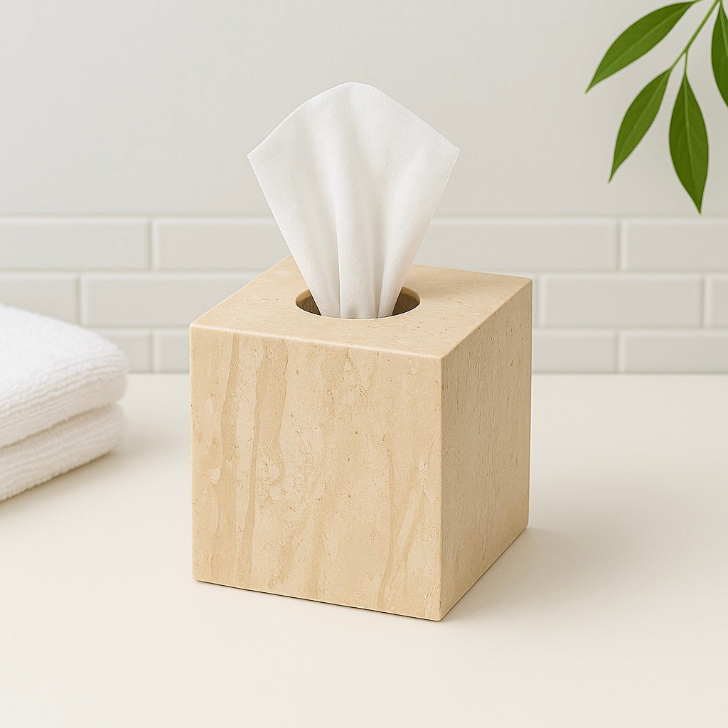 Marble squared tissue box - Beige