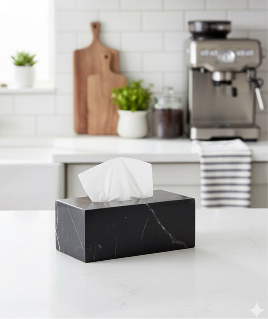 Marble rectangular tissue box - Black