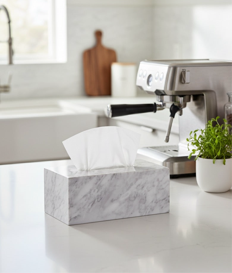 Marble rectangular tissue box - White