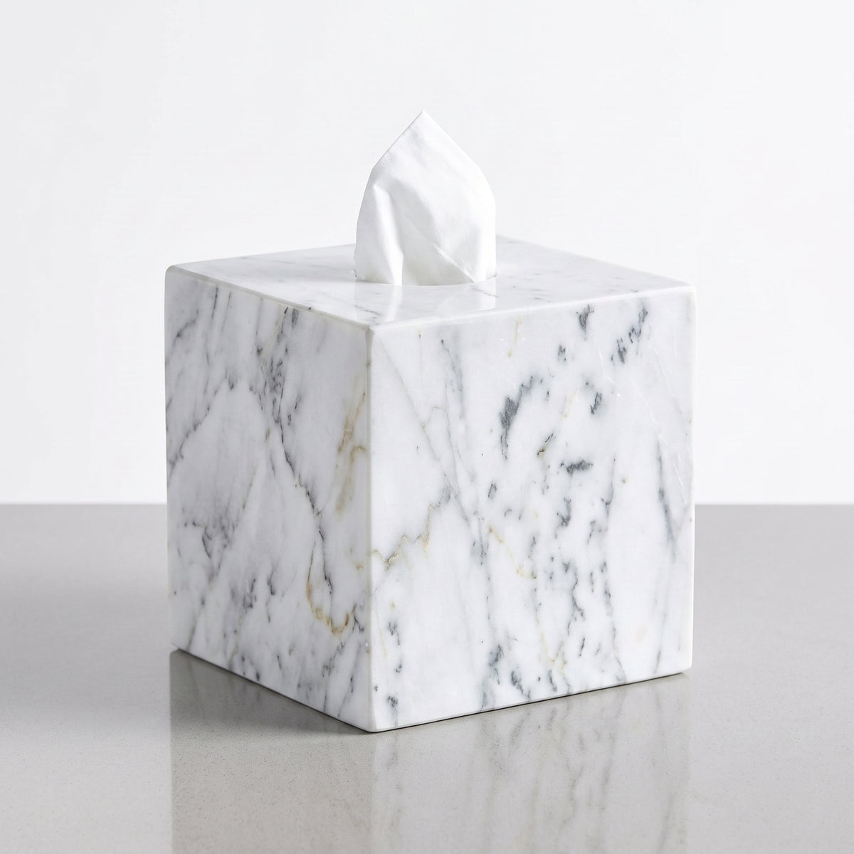 Marble squared tissue box - White