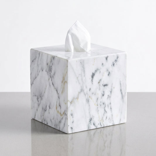 Marble squared tissue box - White