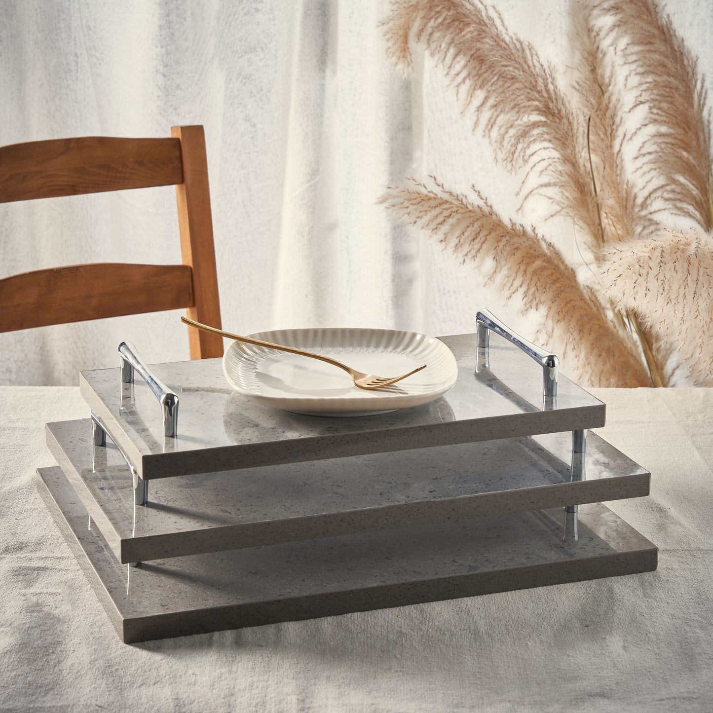 Dark grey tray silver handles (Three sizes available)