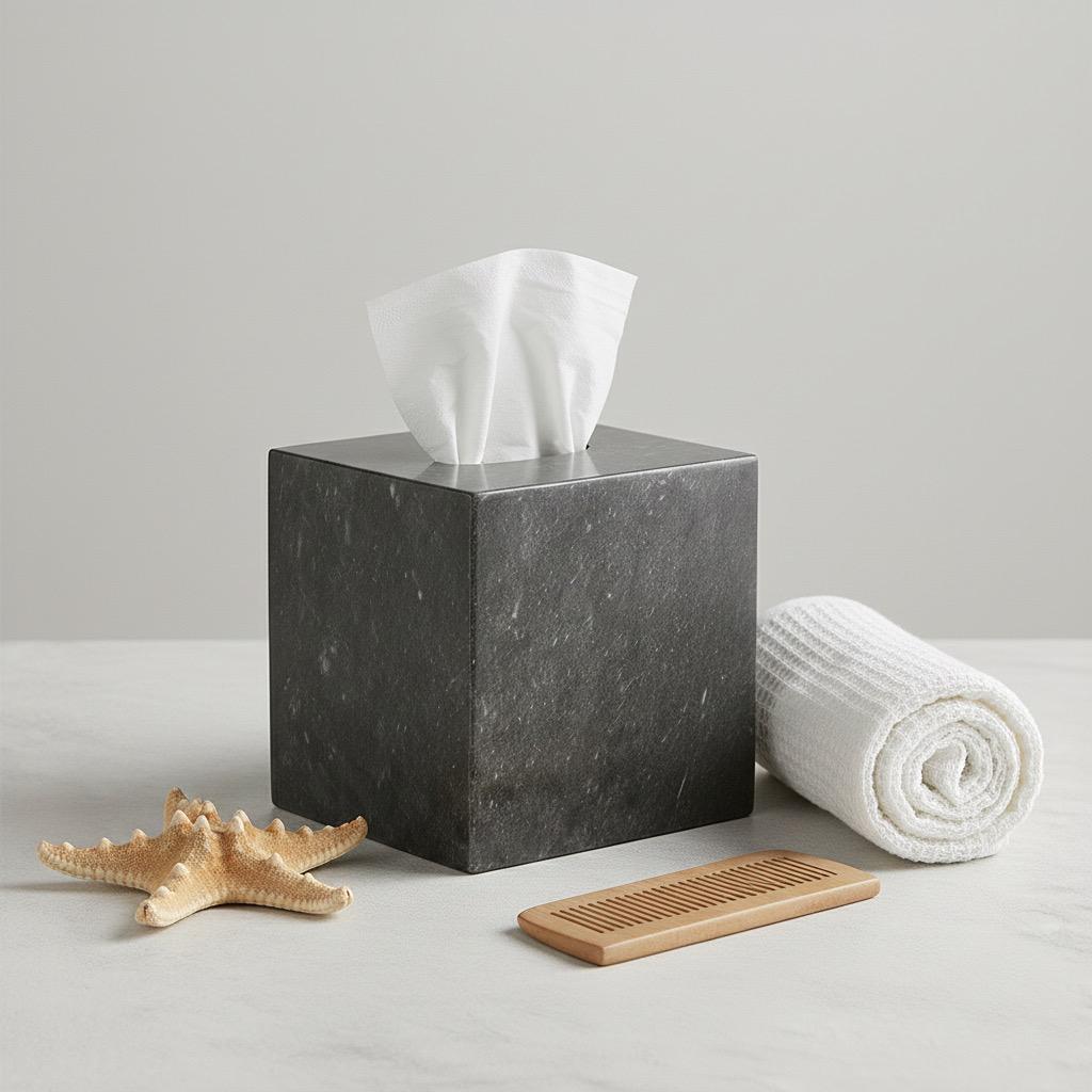 Marble squared tissue box - Grey