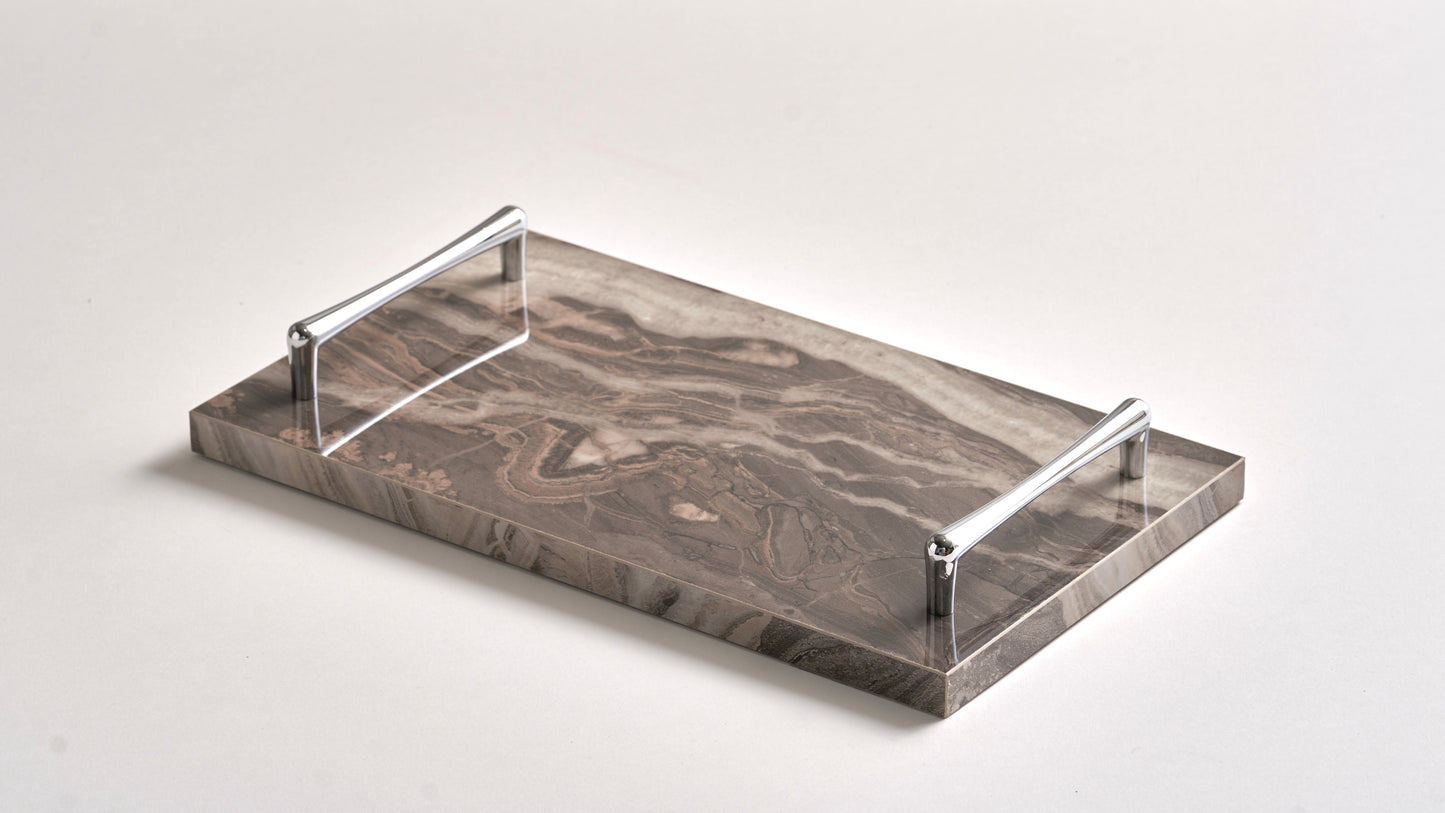 Beige tray silver handles