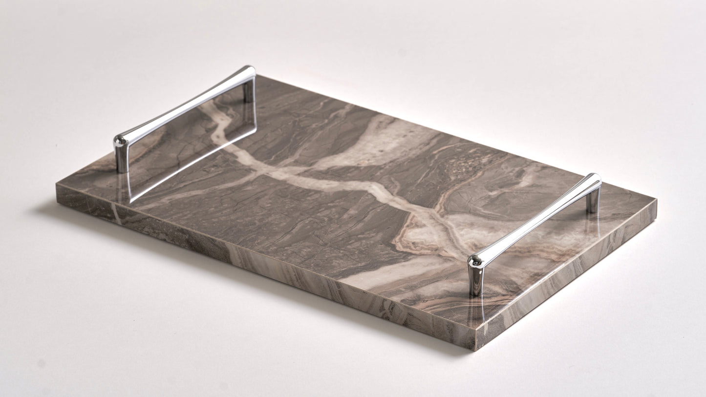 Beige tray silver handles