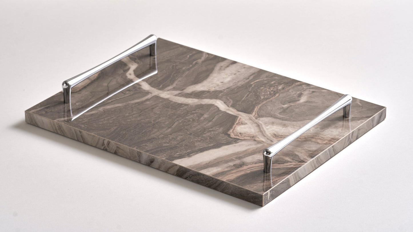 Beige tray silver handles