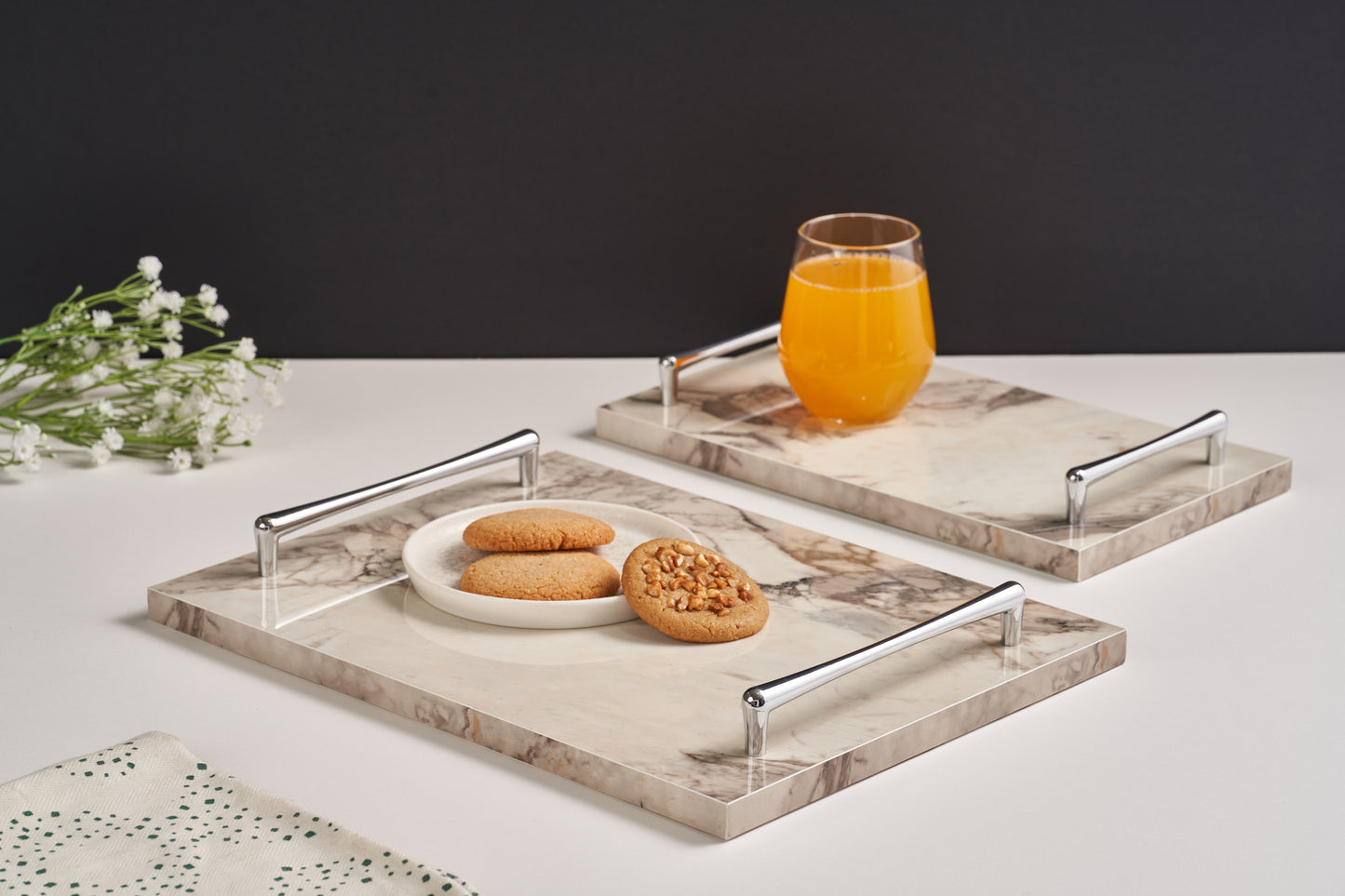 Off-white tray silver handles (Three sizes available)